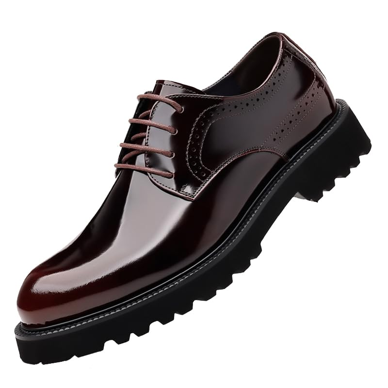 Mens Patent Leather Lace Up Work Oxfords Round Toe Slip Shoes