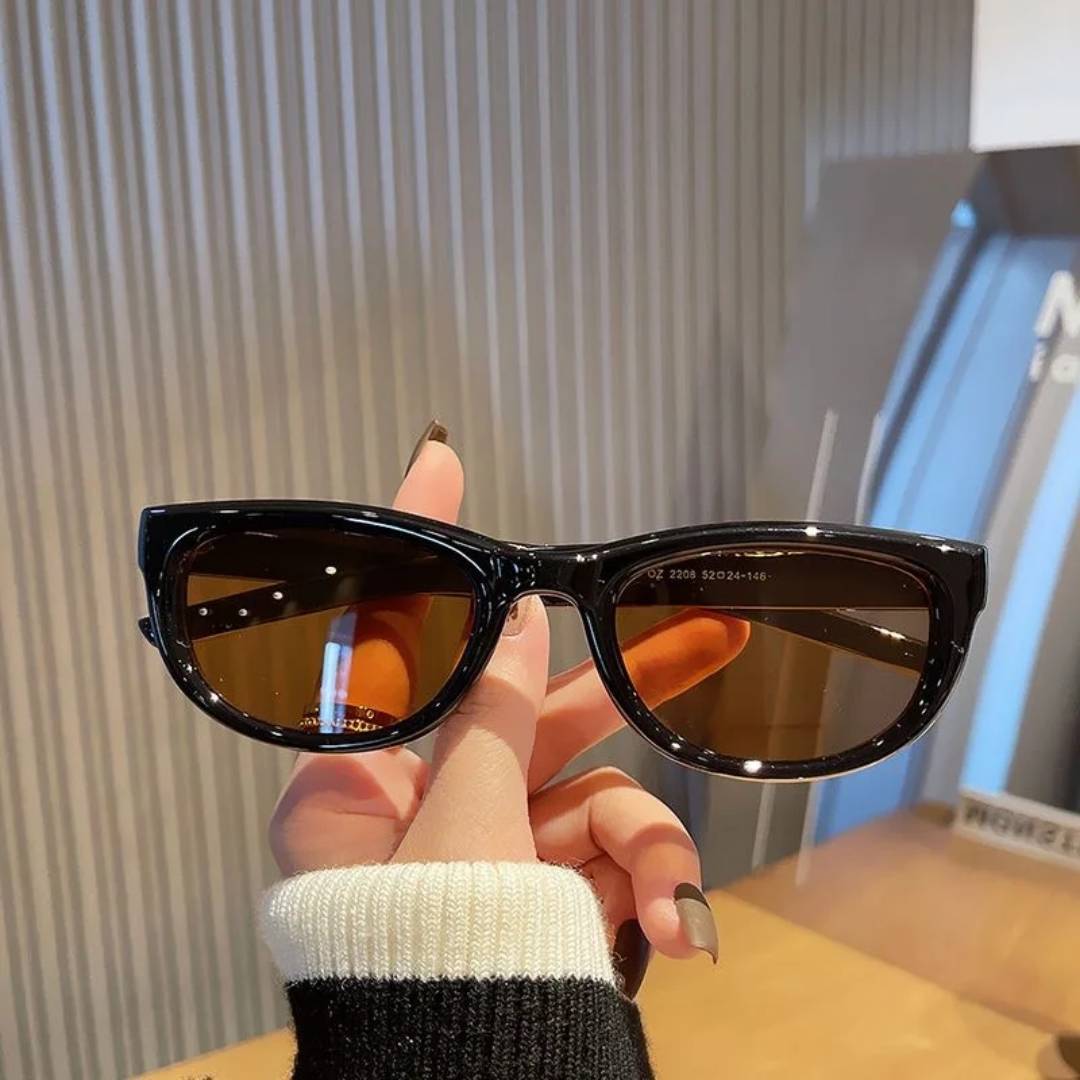 Black Oval Sunglasses for Women with Brown Lens