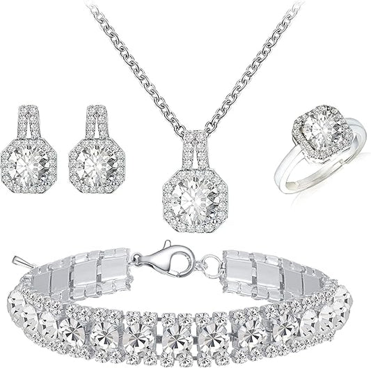 4PCS Silver Jewelry Set