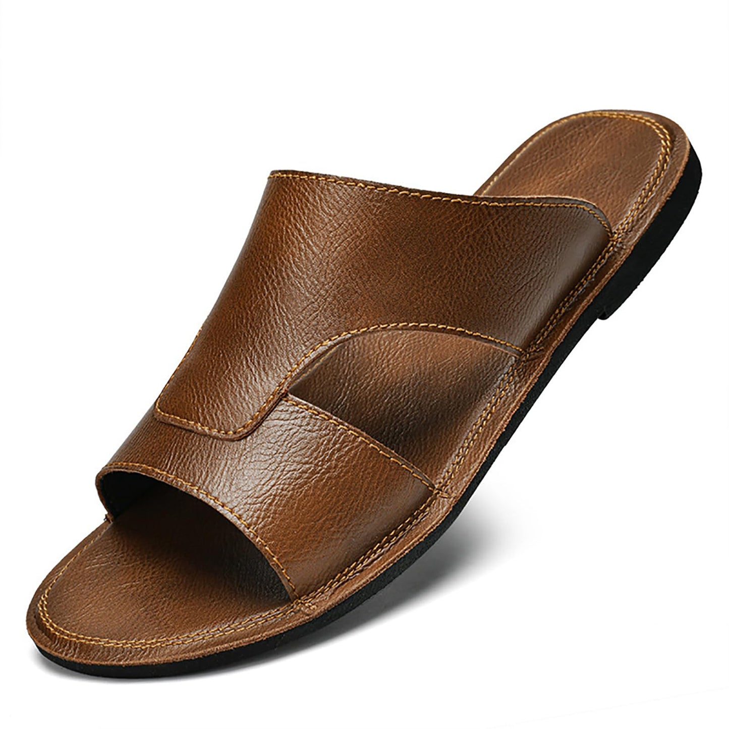 Mens Leather Cutout Slides Sandals
